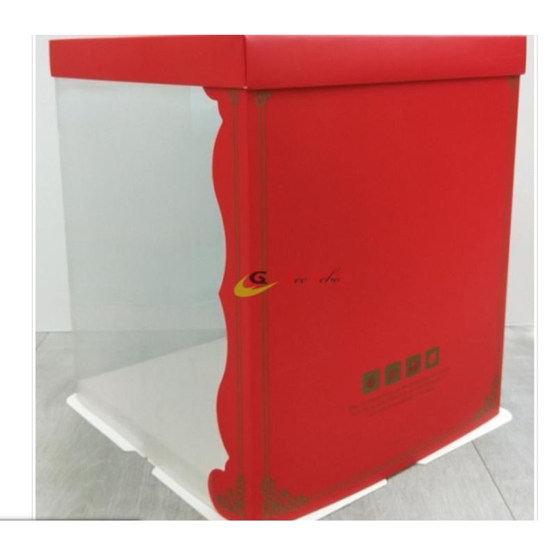 GENERICO - Caja P/Torta Trans C/Rojo 34cm 5 Unidades