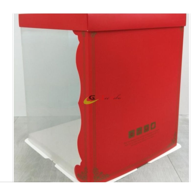GENERICO - Caja P/Torta Trans C/Rojo 34cm 5 Unidades Reposteria