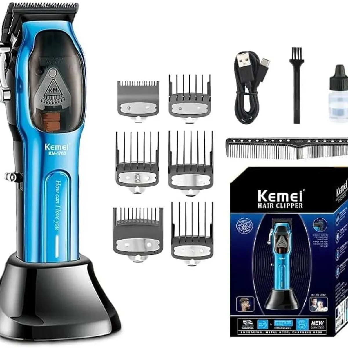 KEMEI - Maquina Cortadora De Pelo KM1763 9000RPM Con Base De Carga