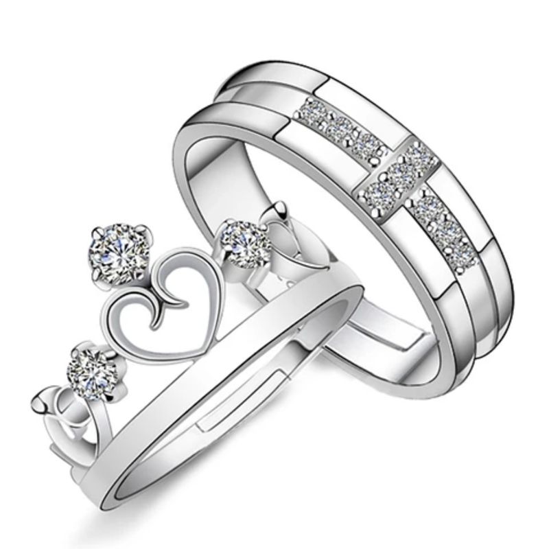 GENERICO - Set de Anillos con Diamante Sintético y Corazones