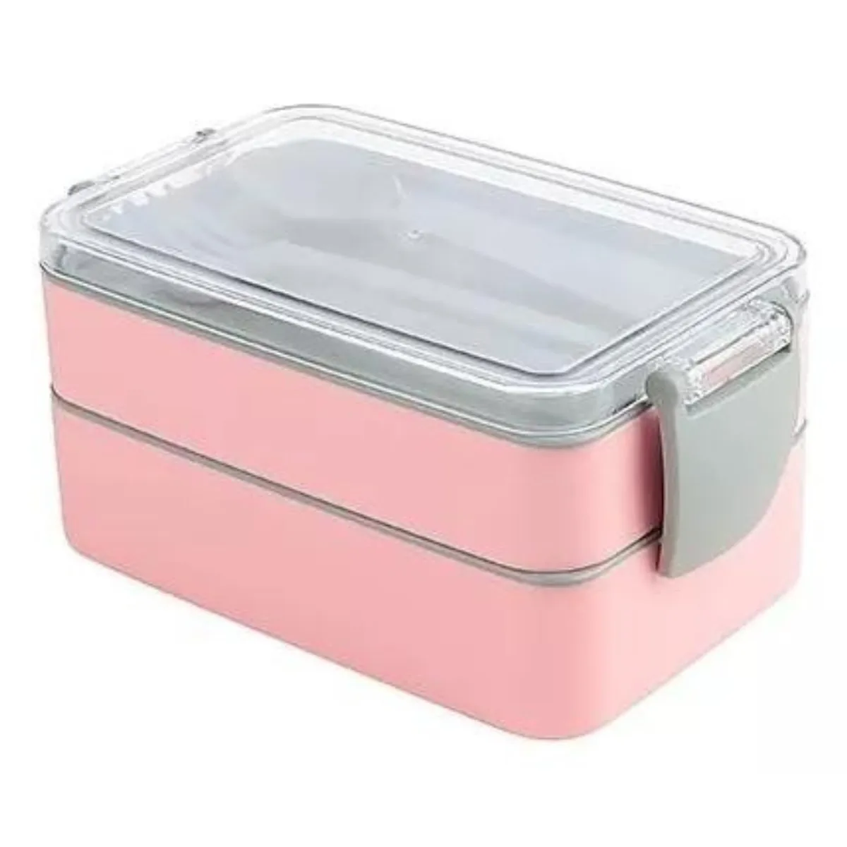 GENERICO - Lonchera Fiambrera 2 Espacios Cuchara y Tenedor Rosa Fely