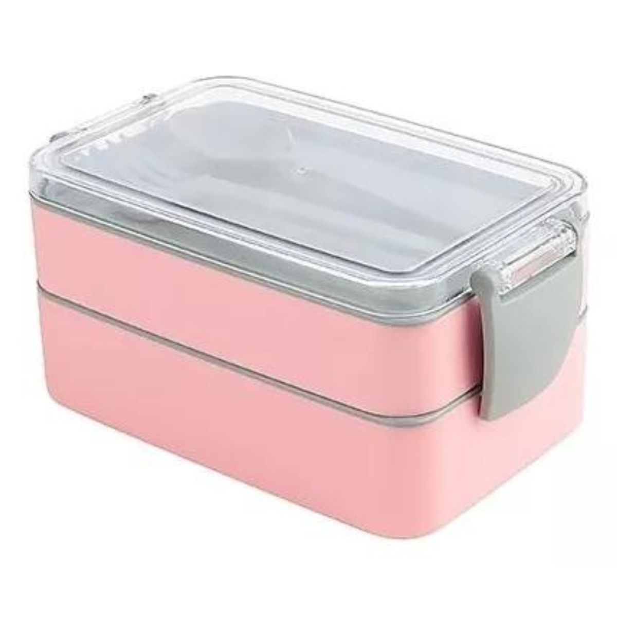 GENERICO - Lonchera Fiambrera 2 Espacios Cuchara y Tenedor Rosa Fely