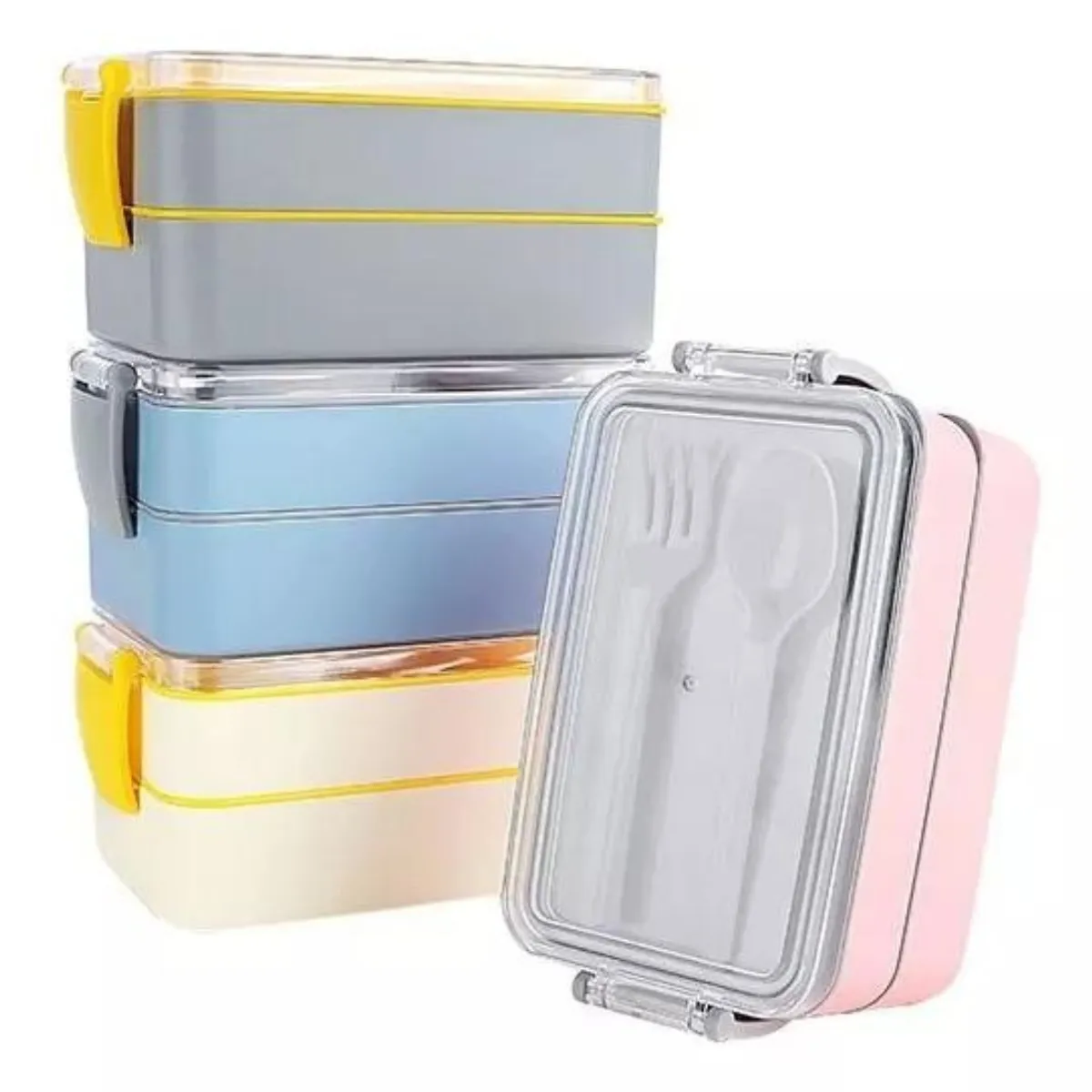 GENERICO - Lonchera Fiambrera 2 Espacios Cuchara y Tenedor Rosa Fely