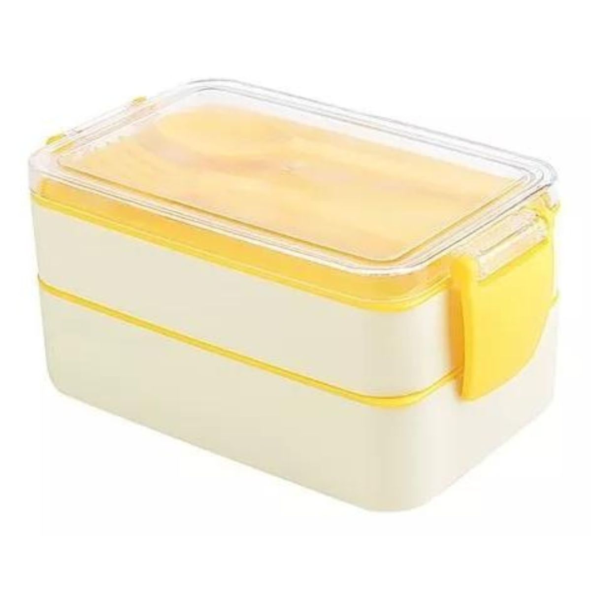 GENERICO - Lonchera Fiambrera 2 Espacios Cuchara y Tenedor Crema Fely