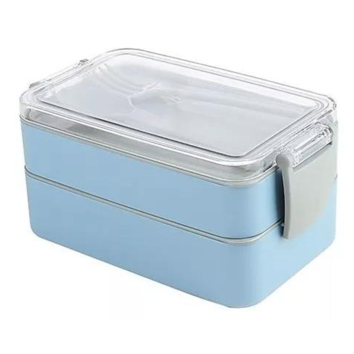 GENERICO - Lonchera Fiambrera 2 Espacios Cuchara y Tenedor Azul Fely