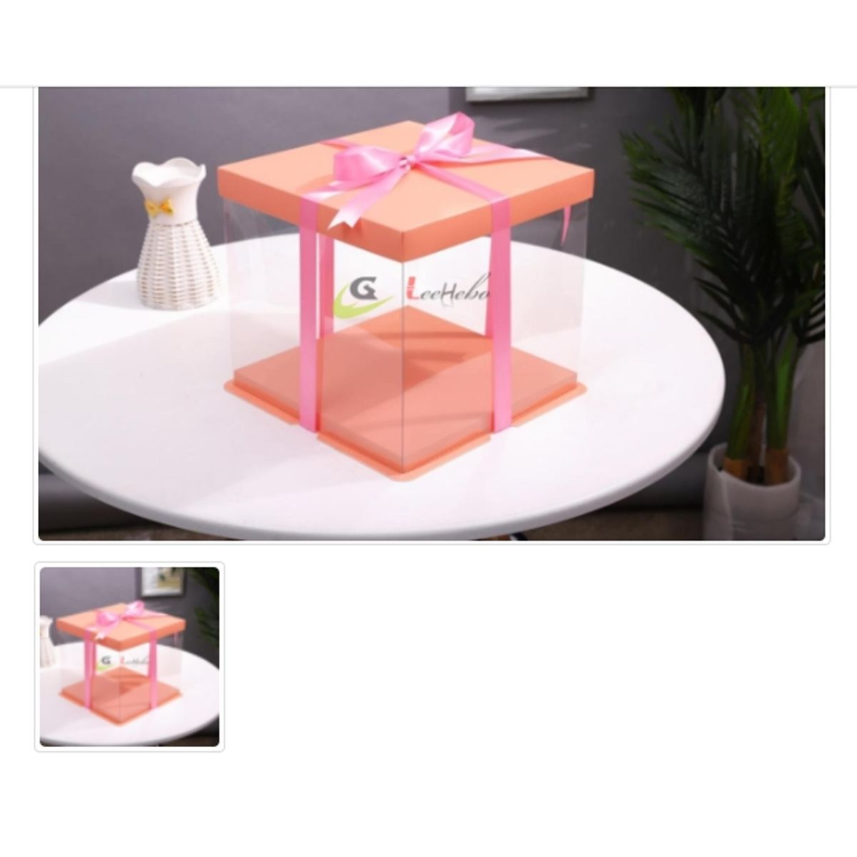 GENERICO - Caja P/Torta Trans C/Rosado 34cm (Extra Alto, Sin Lazo) 5 Unidades