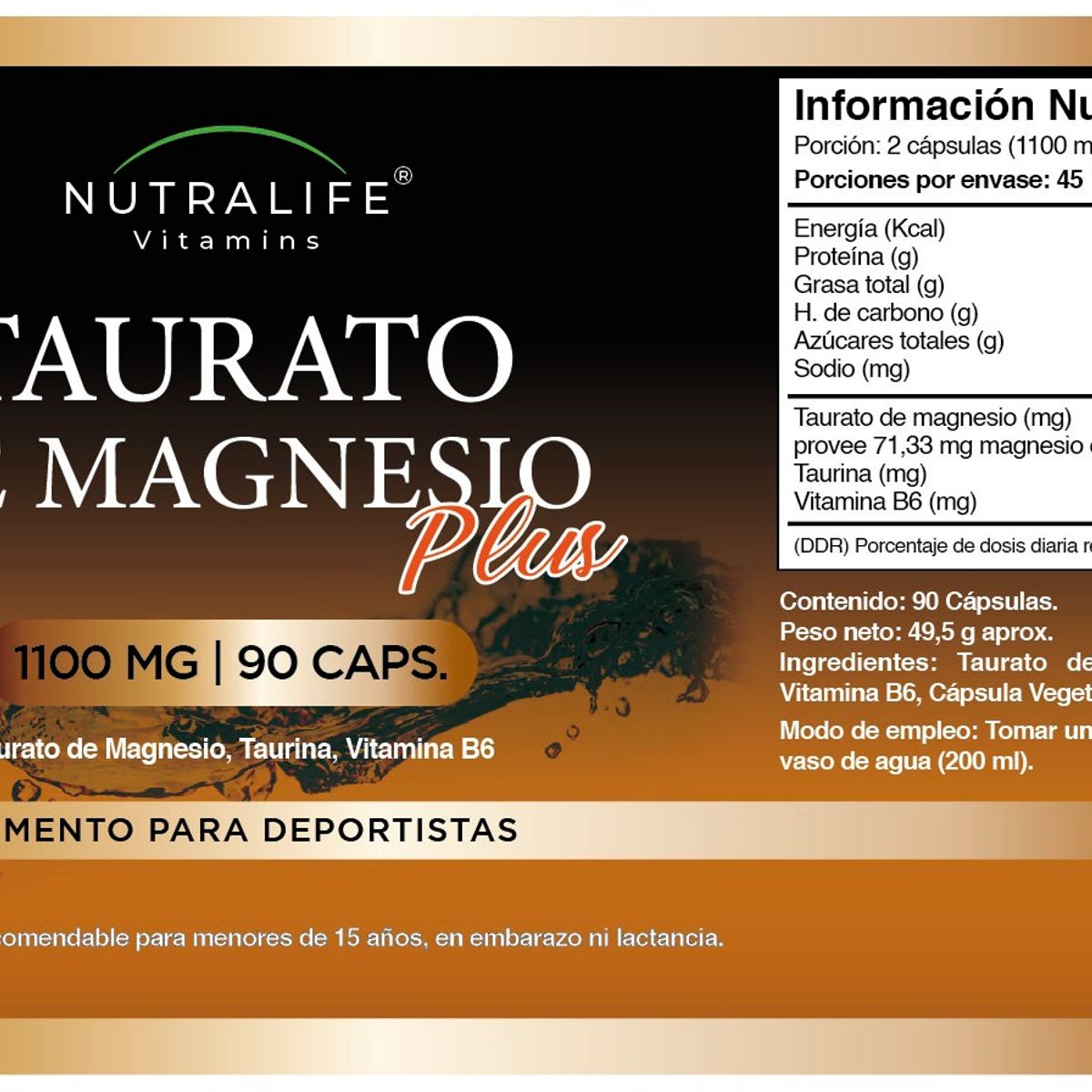 NUTRALIFE - Taurato De Magnesio Plus + Taurina + Vit B6 Lf 180 Cap 2x90.