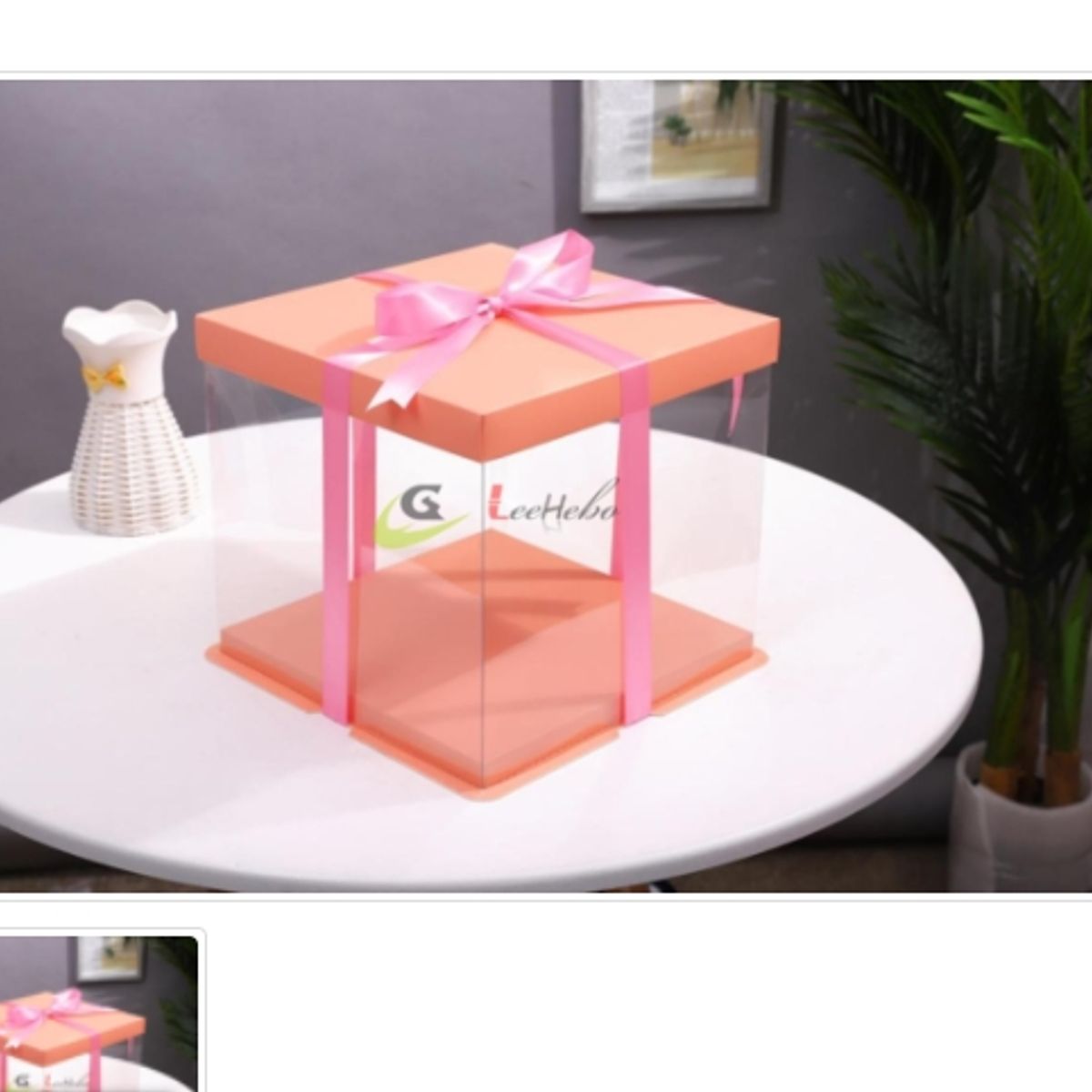 GENERICO - Caja P/Torta Trans C/Rosado 34cm (Sin Lazo) 5 Unidades