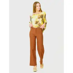 BOUS - Pantalón Ancho Gabardina Café