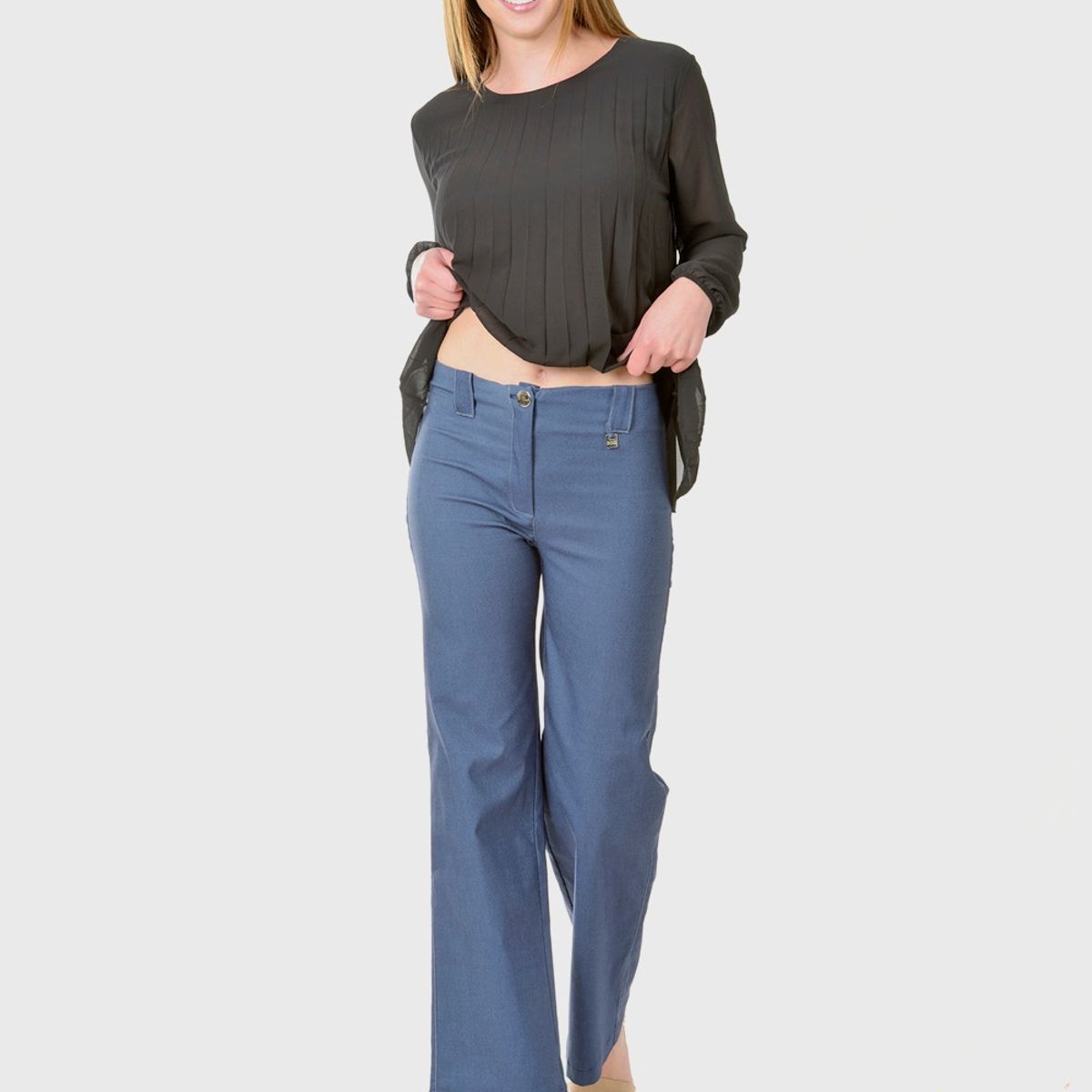 BOUS - Pantalón Ancho Gabardina Azul Claro BOUS
