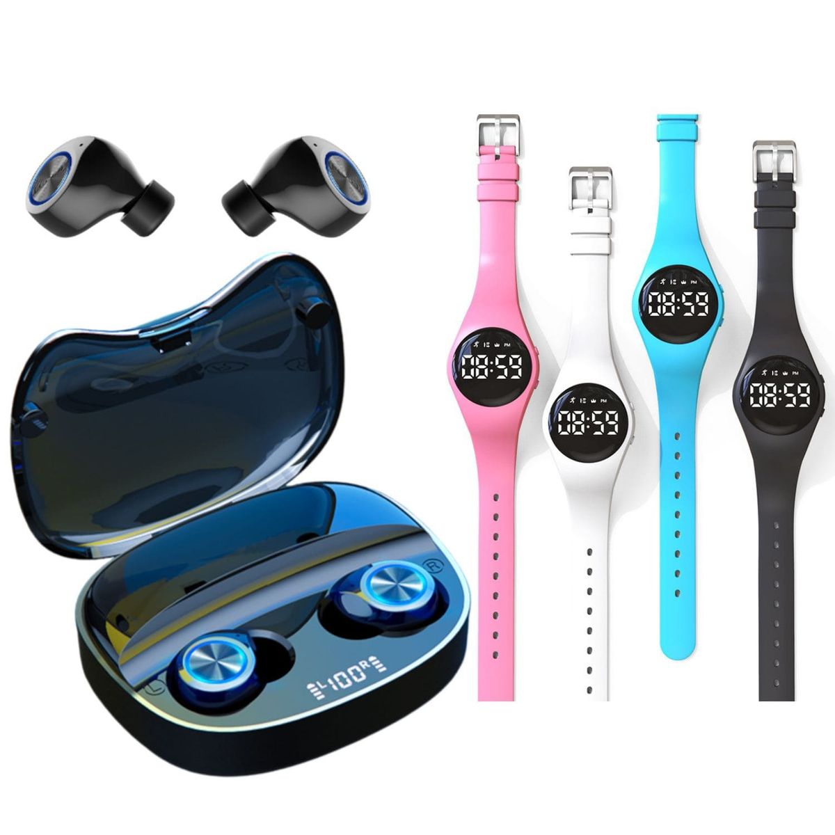 GENERICO - Audífonos bluetooth con batería de carga + 1 Reloj digital de regalo