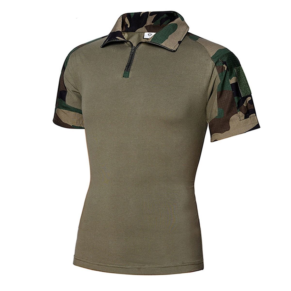 EDWINAYY - Playera Manga Corta Casual Cuello Cremallera V Para Hombre