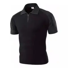 EDWINAYY - Playera Manga Corta Casual Cuello Cremallera V Para Hombre