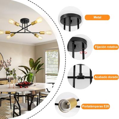 Imagen 2 del producto Blanco Soporte para Lámpara de Techo 6 Brazos Ajustables Estructura Metálica Fácil Instalación