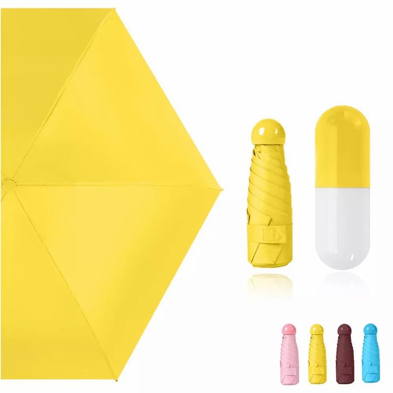GENERICO - Mini sombrilla estilo cápsula para días soleados y lluviosos amarillo