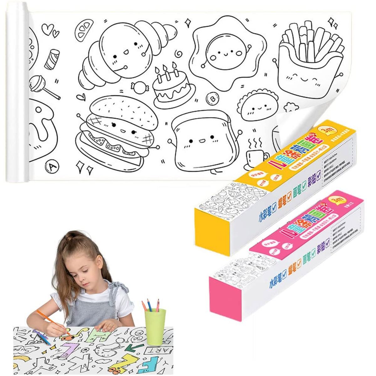 EVERSO - 3m Rollo De Papel De Dibujo Para Colorear Pintar Niños 2 Uds