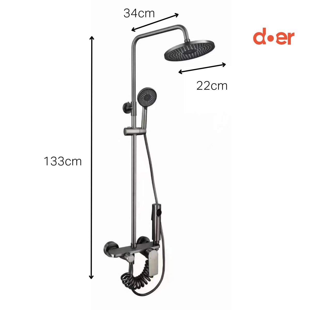 DOER - Columna de Ducha con Monomando Negra 4 funciones