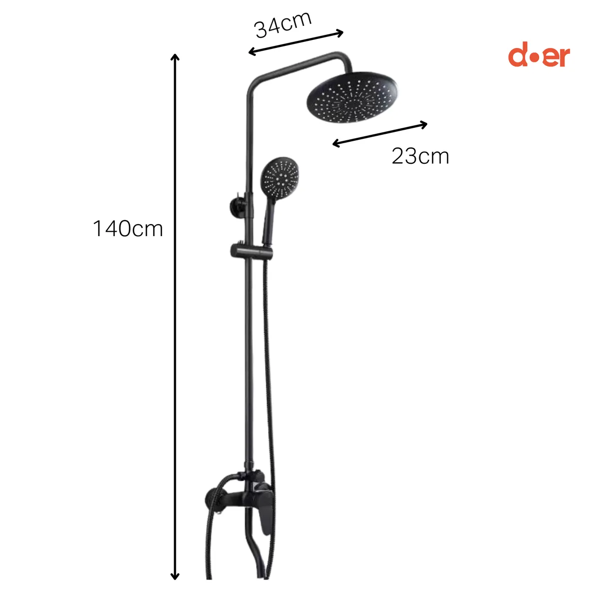 DOER - Columna de Ducha con Monomando Negra 3 funciones