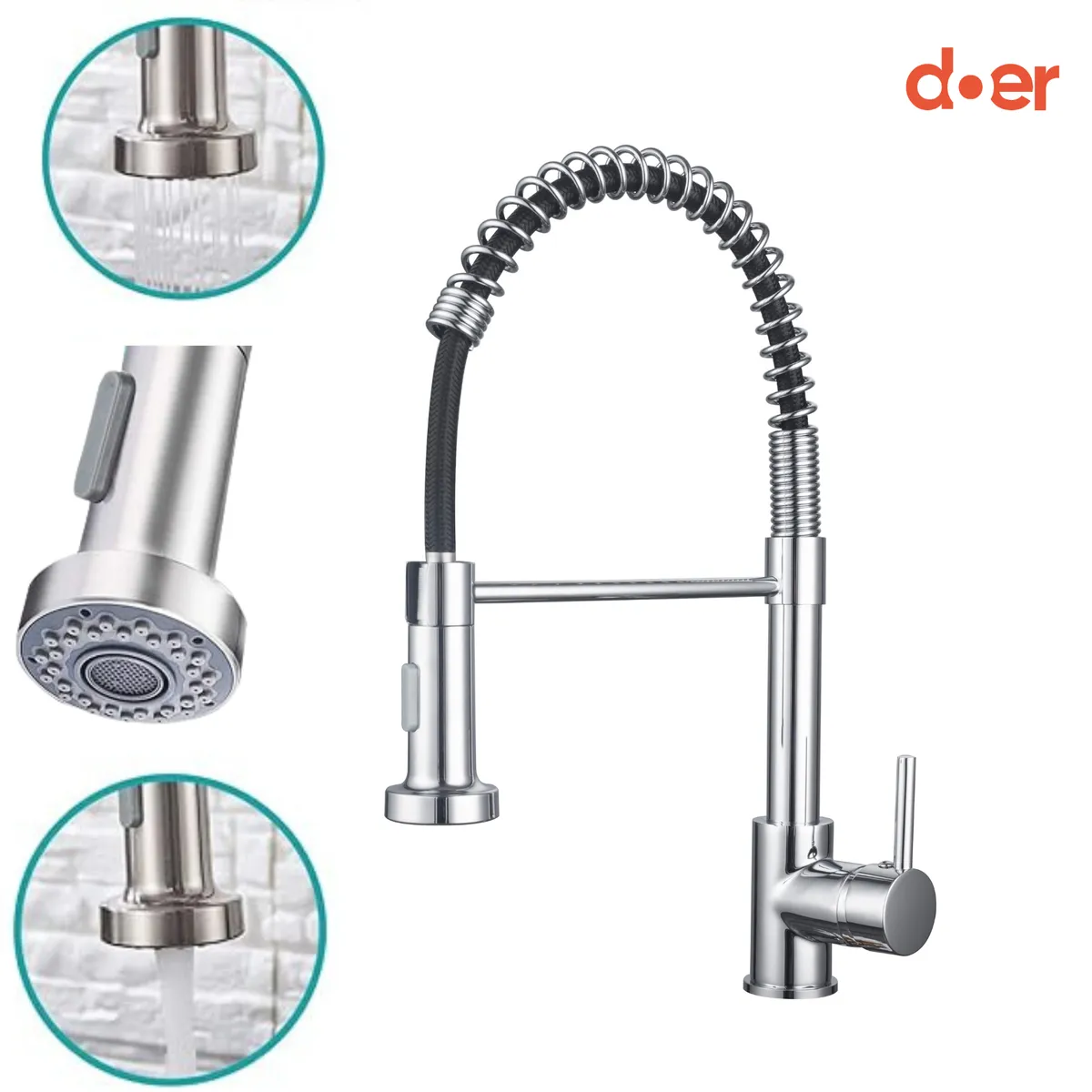 DOER - Monomando de Cocina Flexible Cromo Bermejo