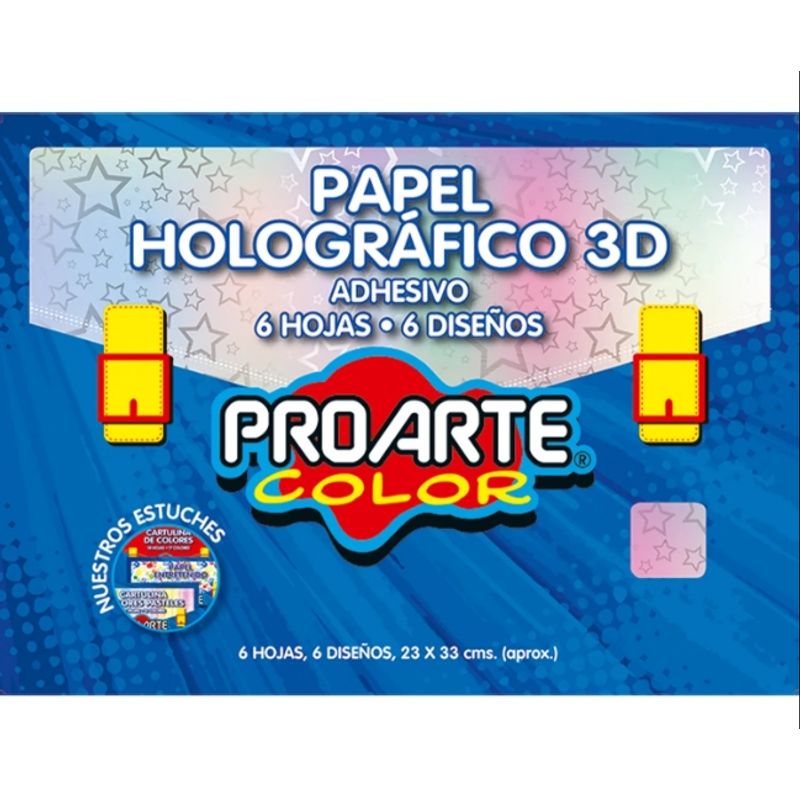 GENERICO - Papel Holografíco 3D Adhesivo 6 Hojas 6 Diseños