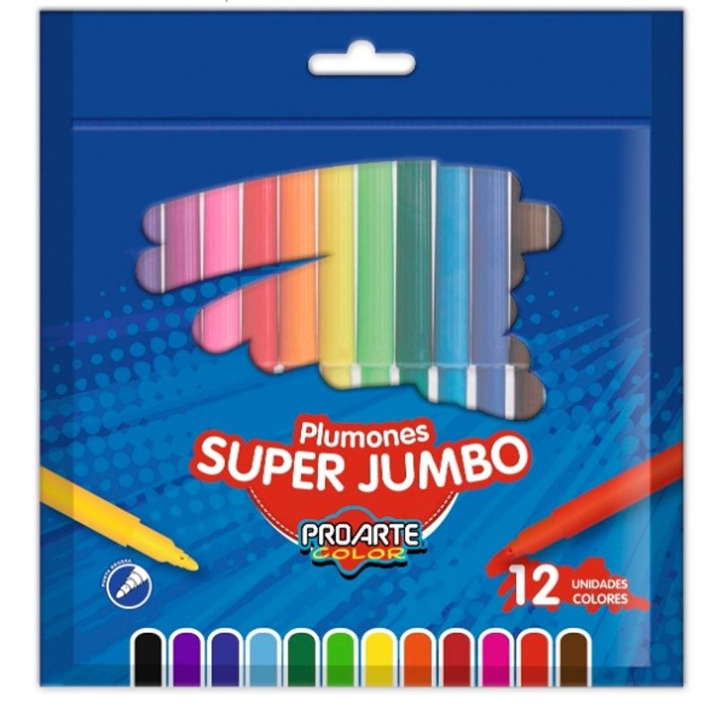 GENERICO - Plumones Super Jumbo Multicolor Pro Arte De 12 Unidades