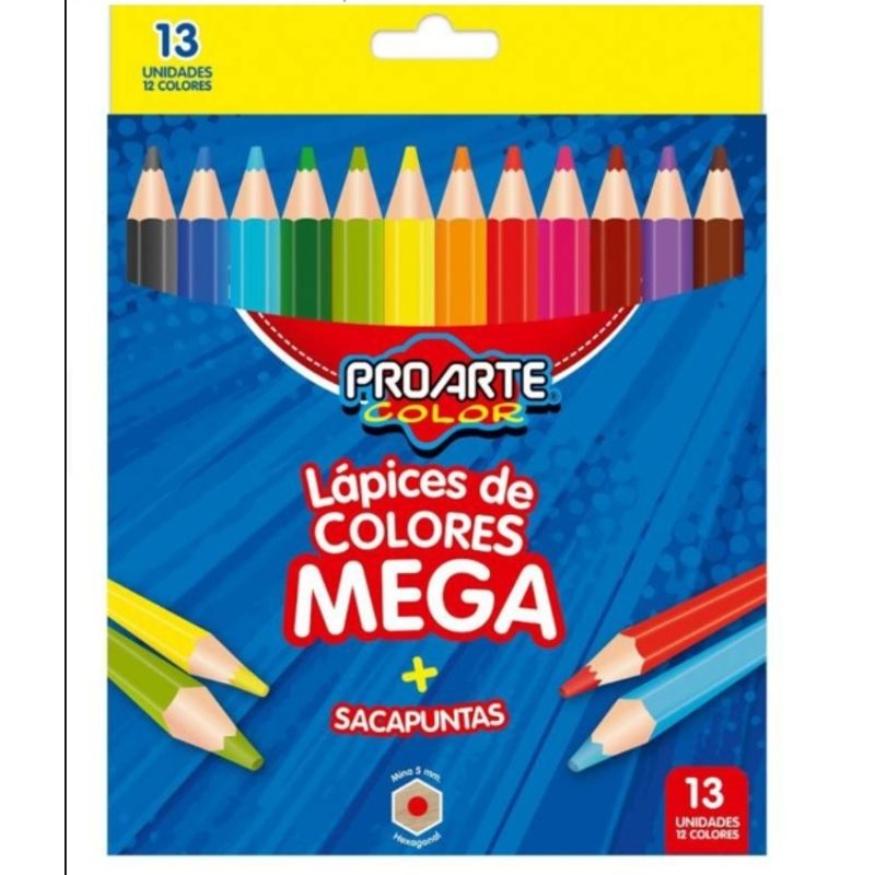 GENERICO - Lapicez De Colores Mega + Sacapuntas Pro Arte De 13 Unidades
