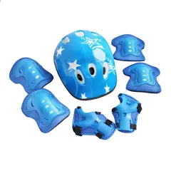 GENERICO - Set Protección Niñas Casco Rodilla Codo Mano AZUL