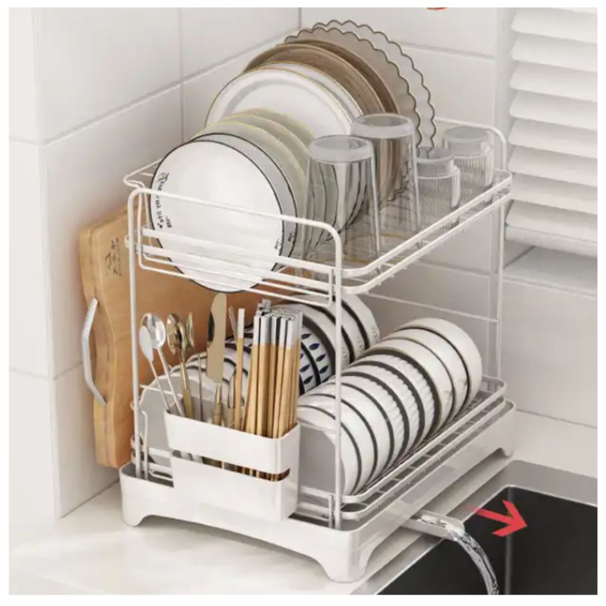 GENERICO - Secador de Platos Cubiertos y Tabla con Drenaje Incluido