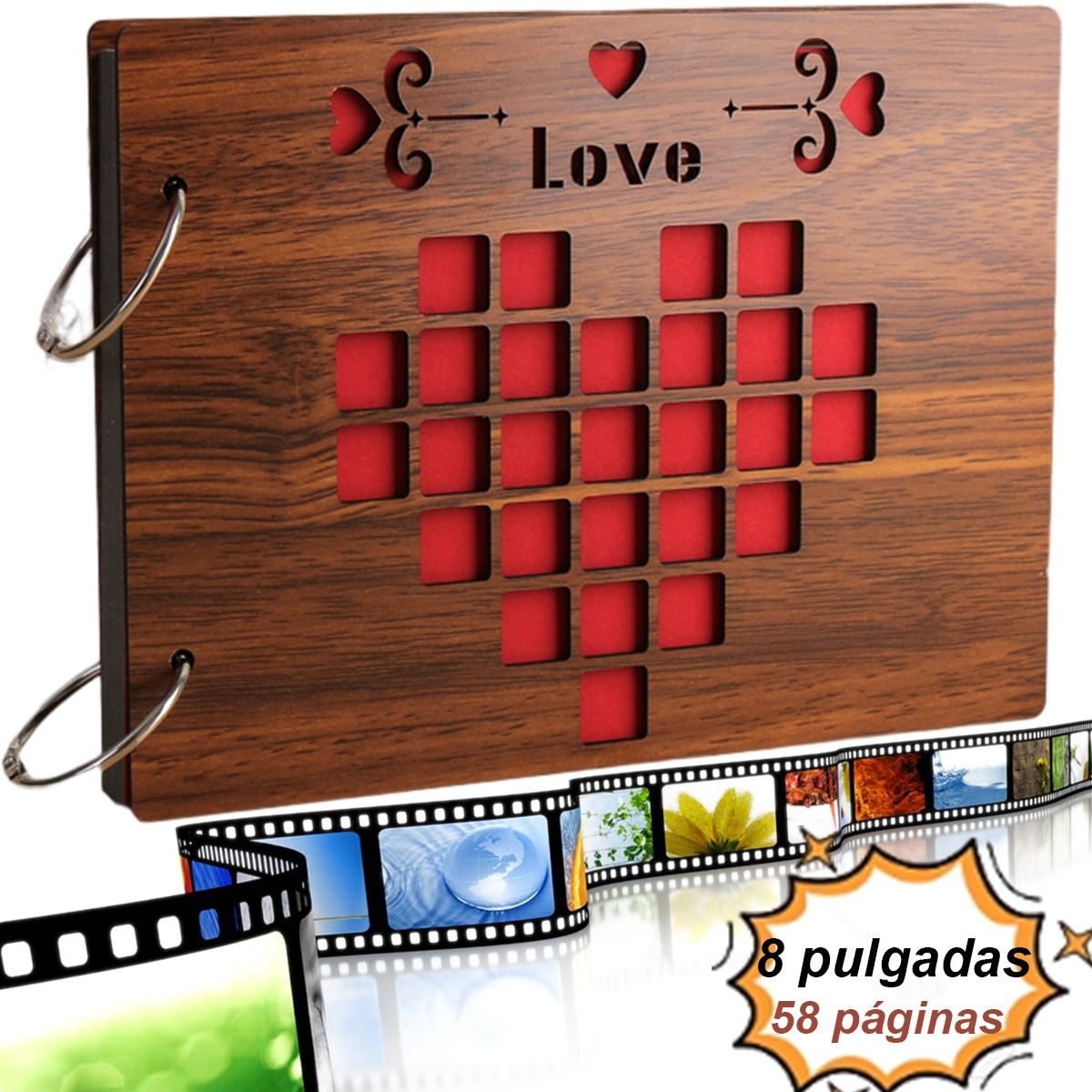 EDWINAYY - álbum De Fotos Diy Madera 8 Pulgadas 29hojas 58 Páginas-love