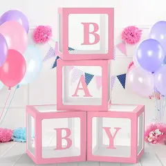 EDWINAYY - Set 4 Cubos Cajas Para Globos Baby Shower Decoración-rosa
