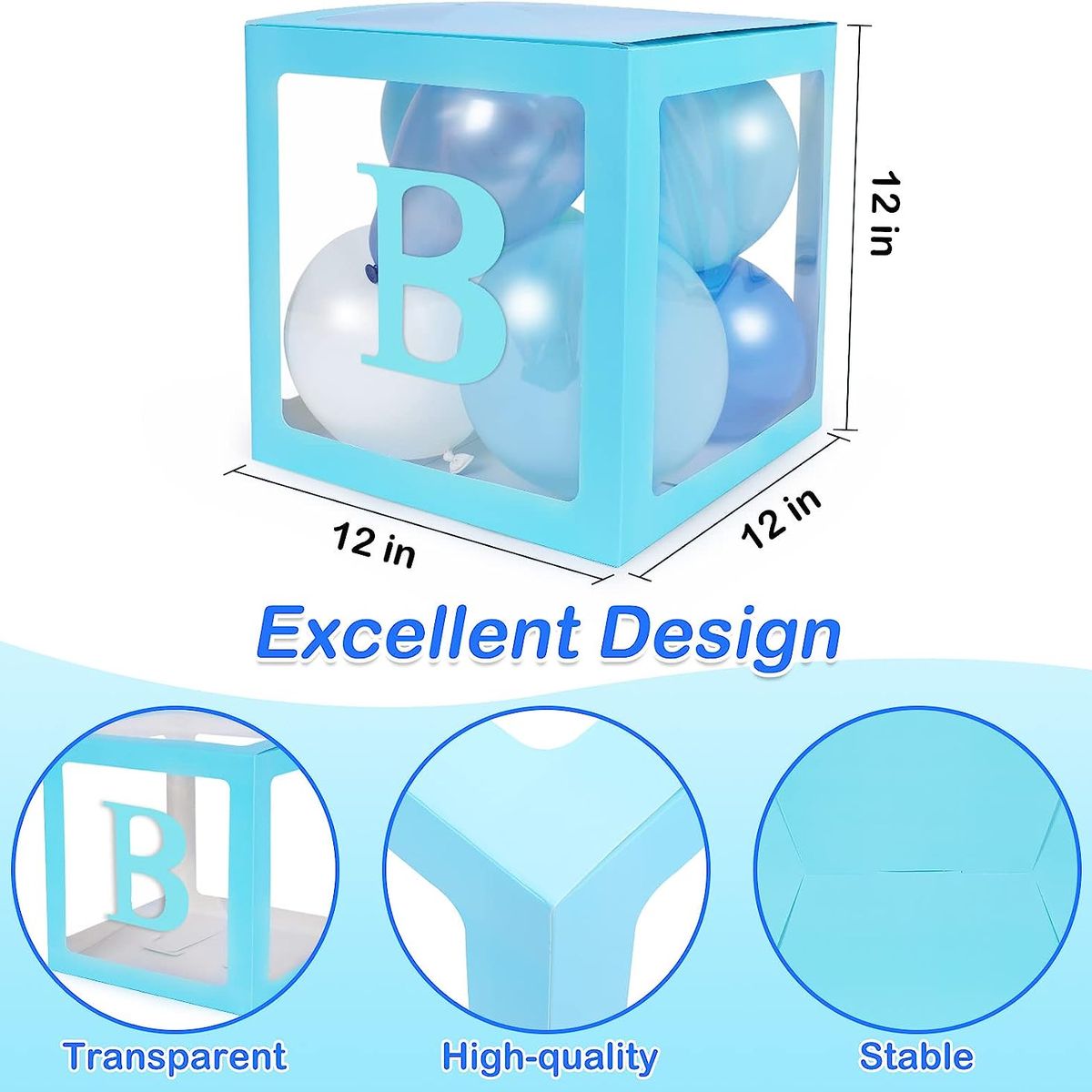 EDWINAYY - Set 4 Cubos Cajas Para Globos Baby Shower Decoración-azul