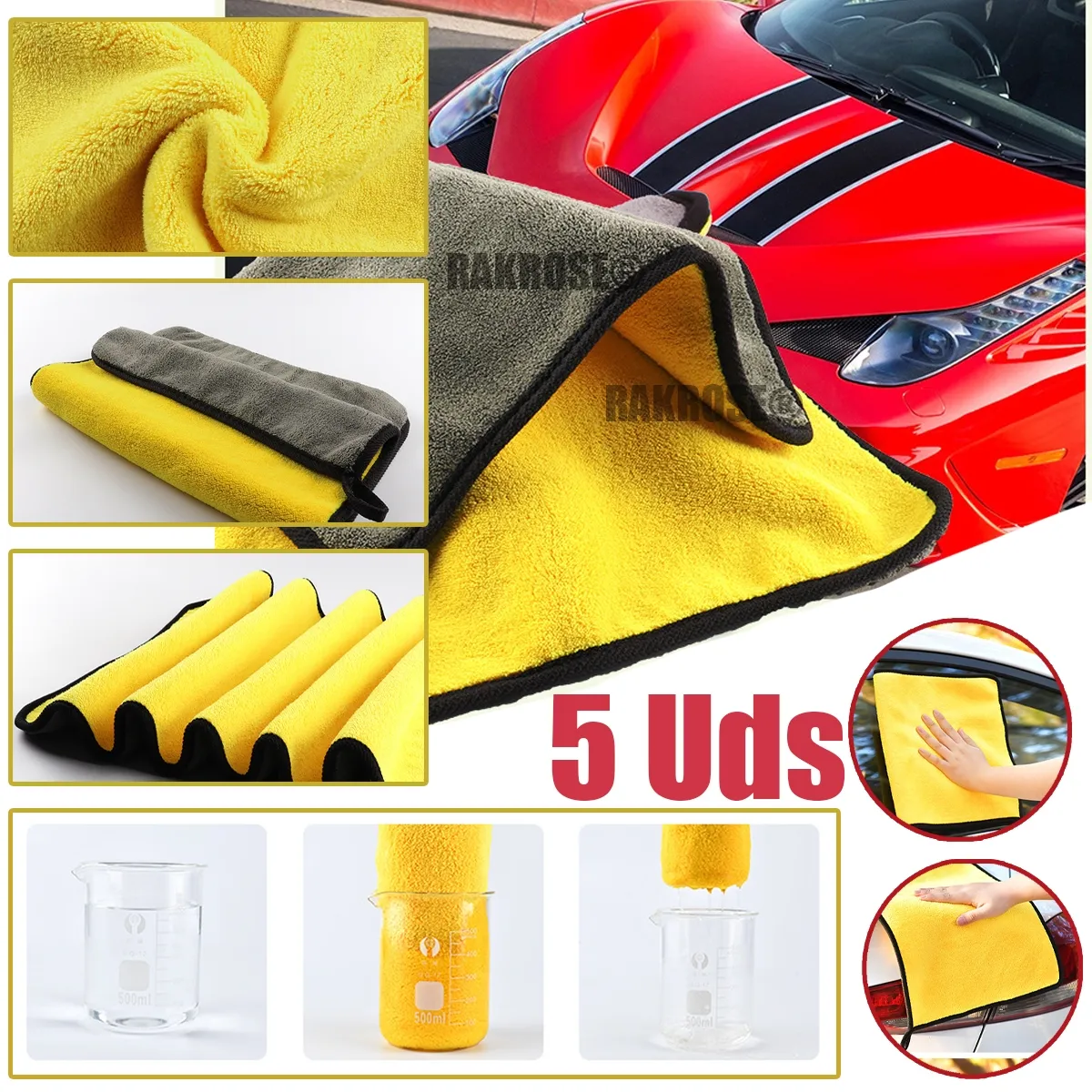 EDWINAYY - 5 Uds Toalla De Lavado De Coches De Alta Calidad 60*30cm