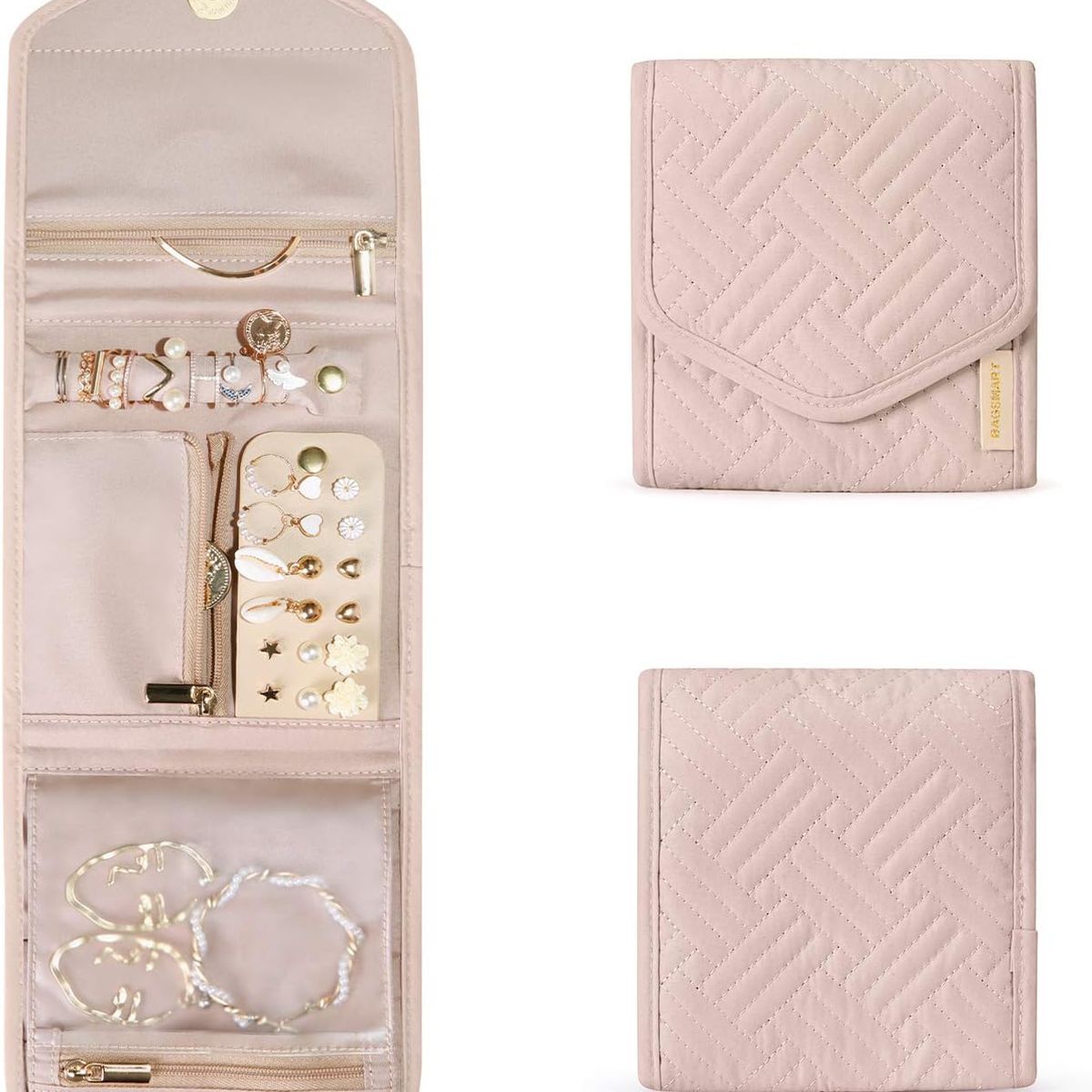 PAGANOOM - Organizador de joyas de viaje rollo de joyería plegable para anillos