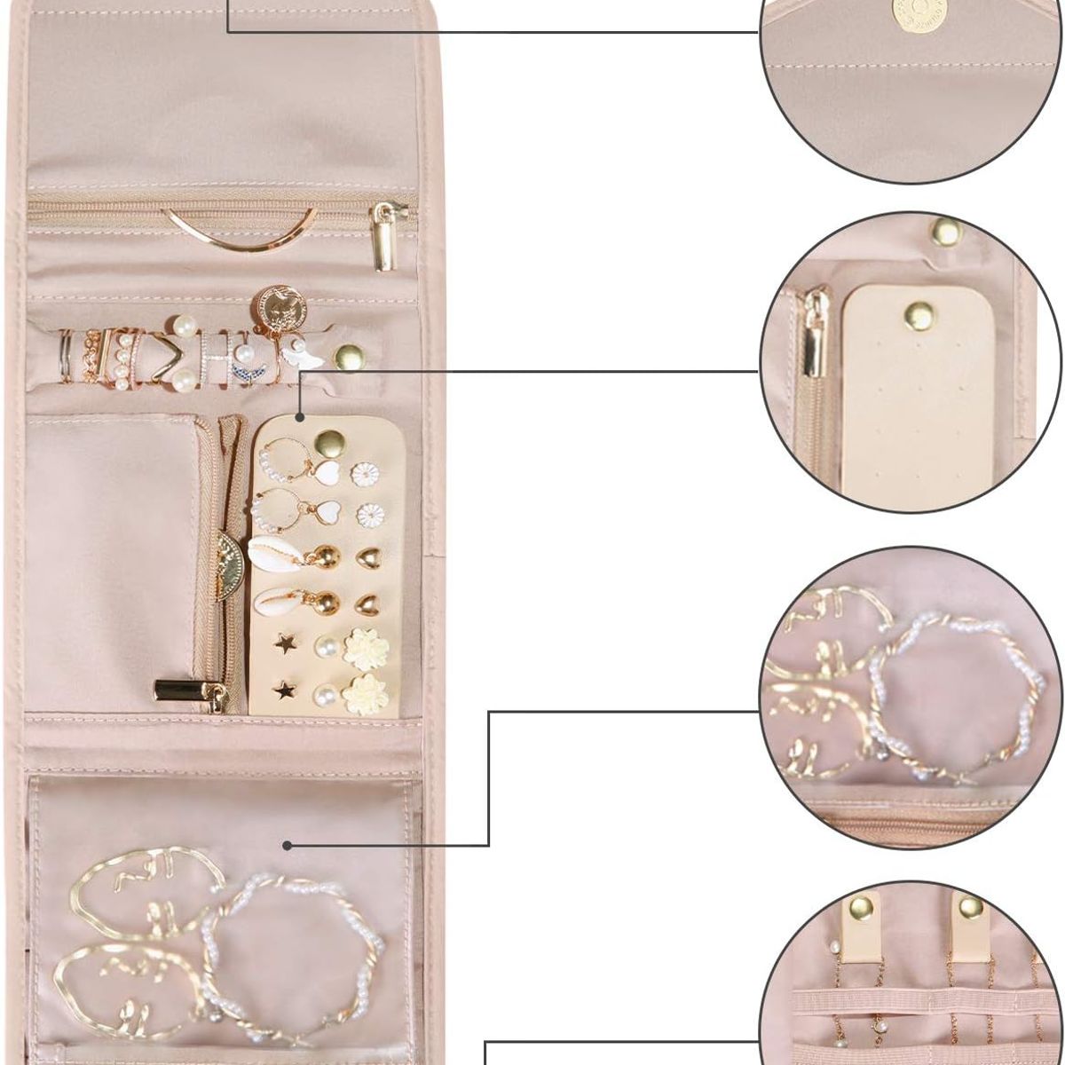 PAGANOOM - Organizador de joyas de viaje rollo de joyería plegable para anillos