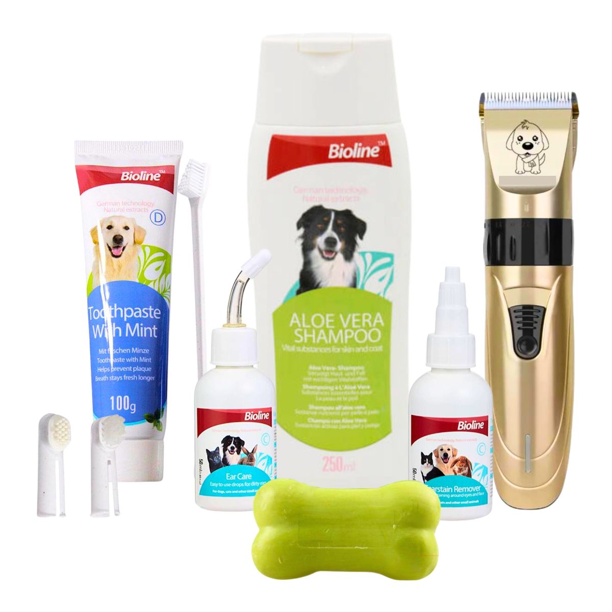GENERICO - Kit Cuidado Limpieza Mascota Perro Shampoo Maquina Jabón