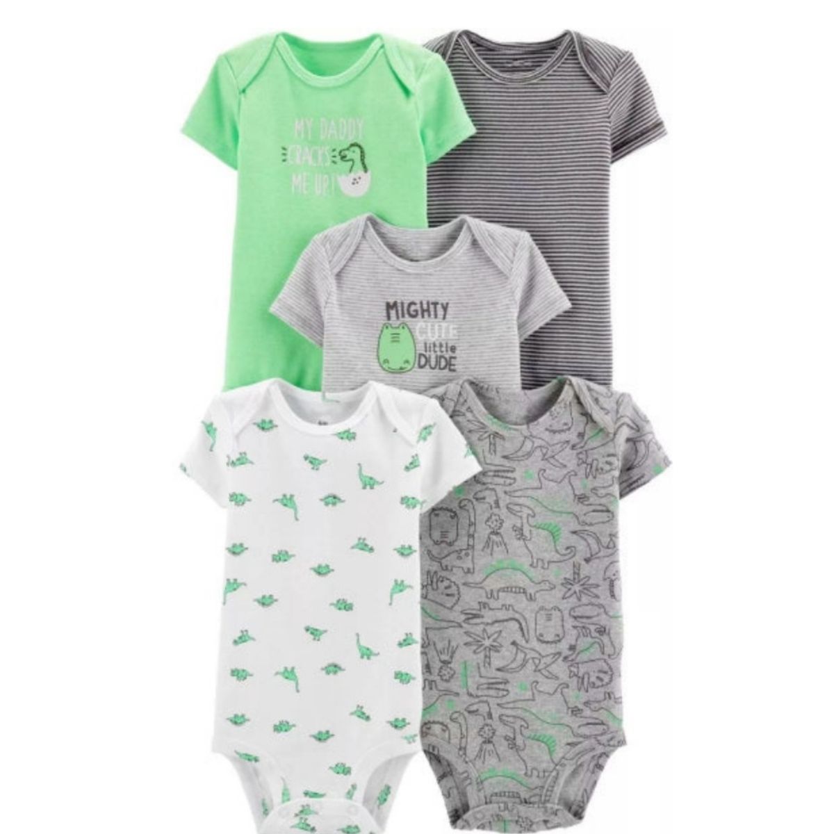 TEDMIMAK - Set de 5 bodys Lindo Dinosaurio Verde