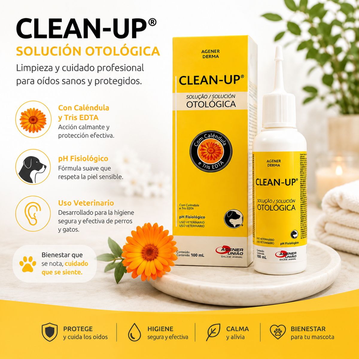 GENERICO - Clean Up Limpiador Ótico para Perros y Gatos con Tris-EDTA - 100 ml