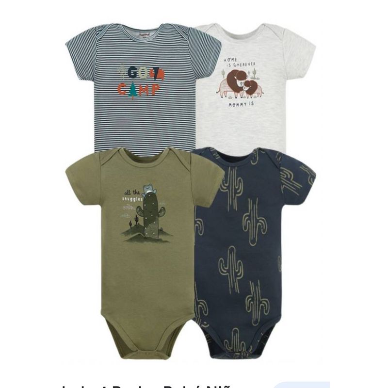 TEDMIMAK - Pack de 4 bodys manga corta de Cactus Bebé Niño