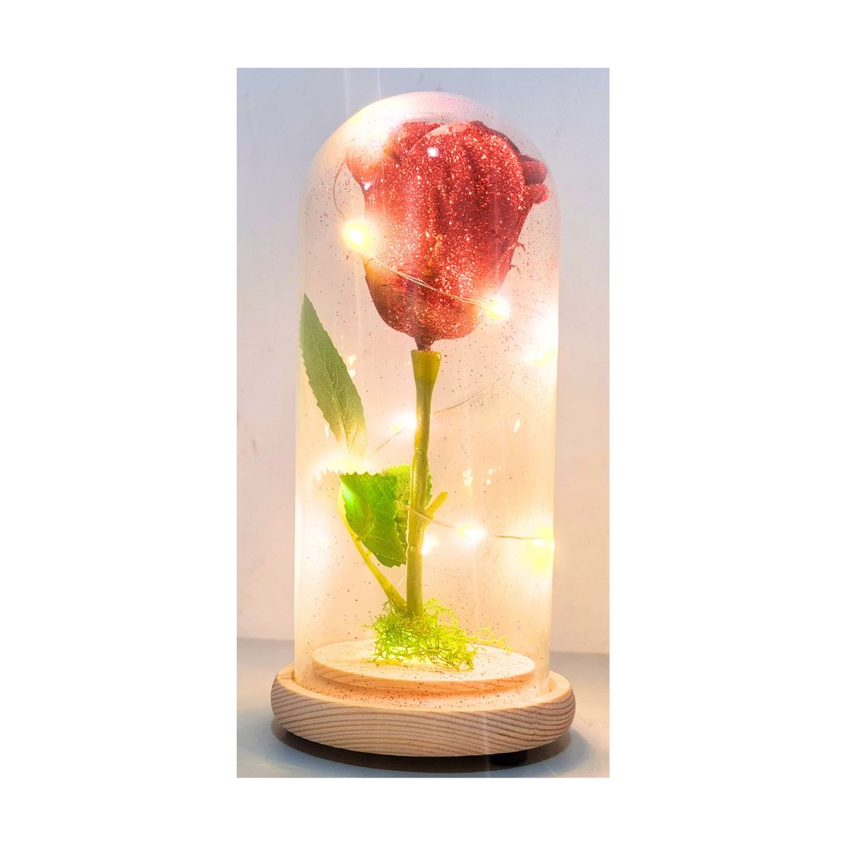 GENERICO - Rosa Eterna Artificial Cúpula De Vidrio Luces  Pilas Bolsa Regalo