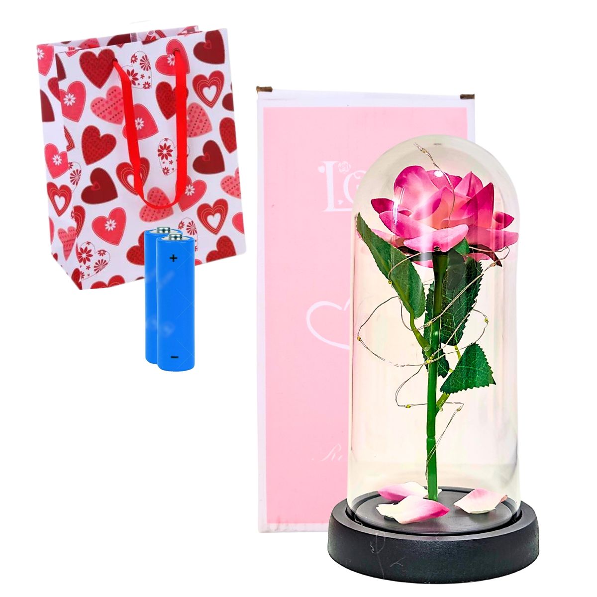 GENERICO - Rosa Eterna Artificial En Cúpula Colores  Luces Pilas Bolsa