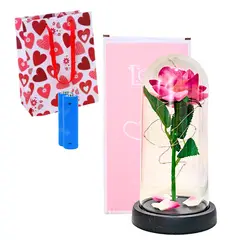 GENERICO - Rosa Eterna Artificial En Cúpula Colores Luces Pilas Bolsa
