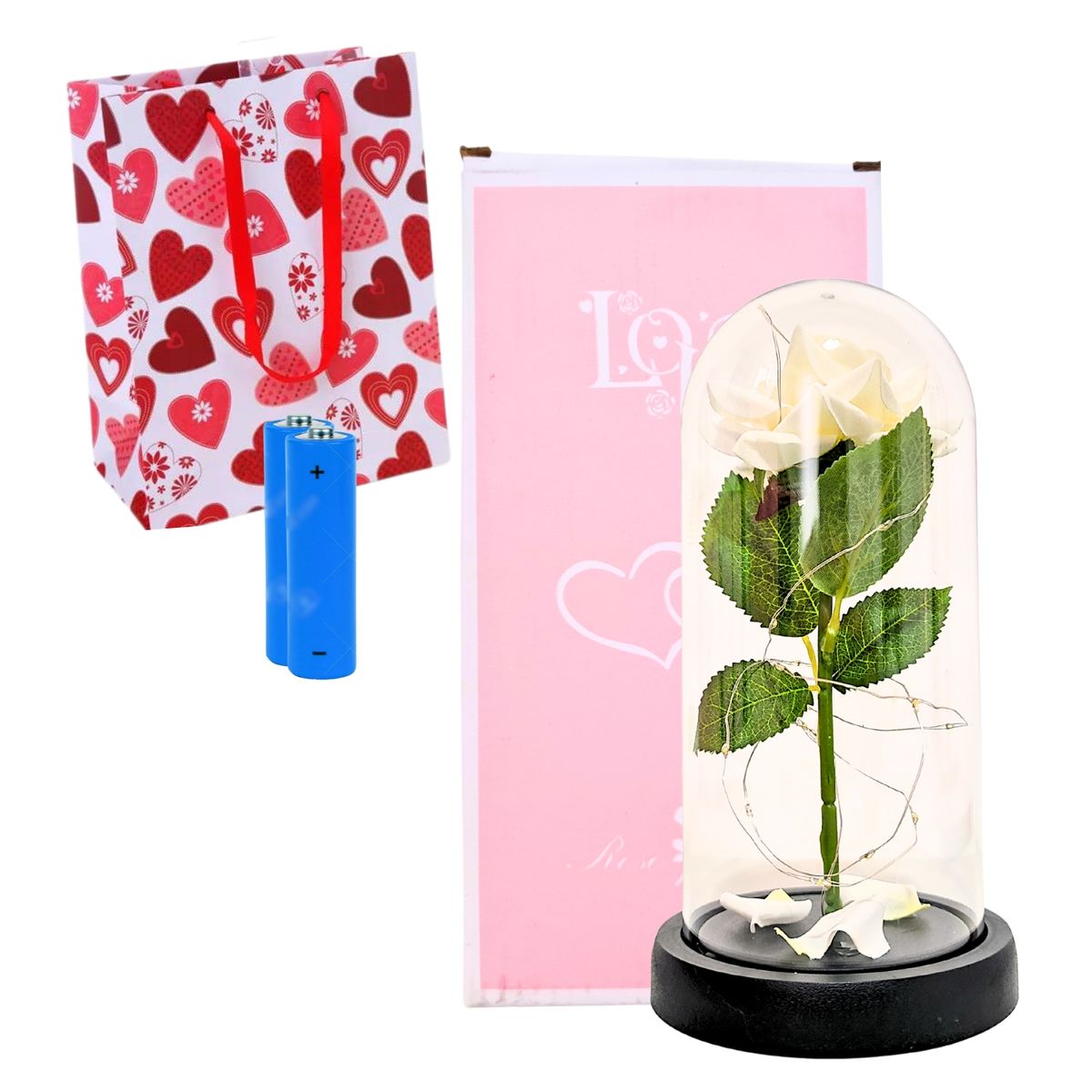 GENERICO - Rosa Eterna Artificial En Cúpula Colores  Luces Pilas Bolsa