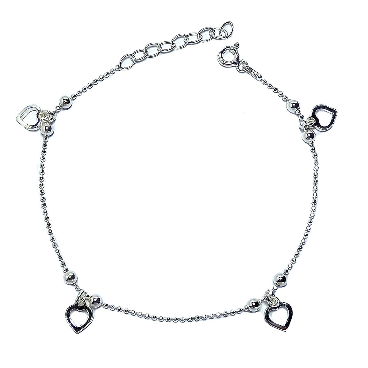 ANDREA COGGIOLA JOYAS - Pulsera Corazones Bolitas Plata Fina 925