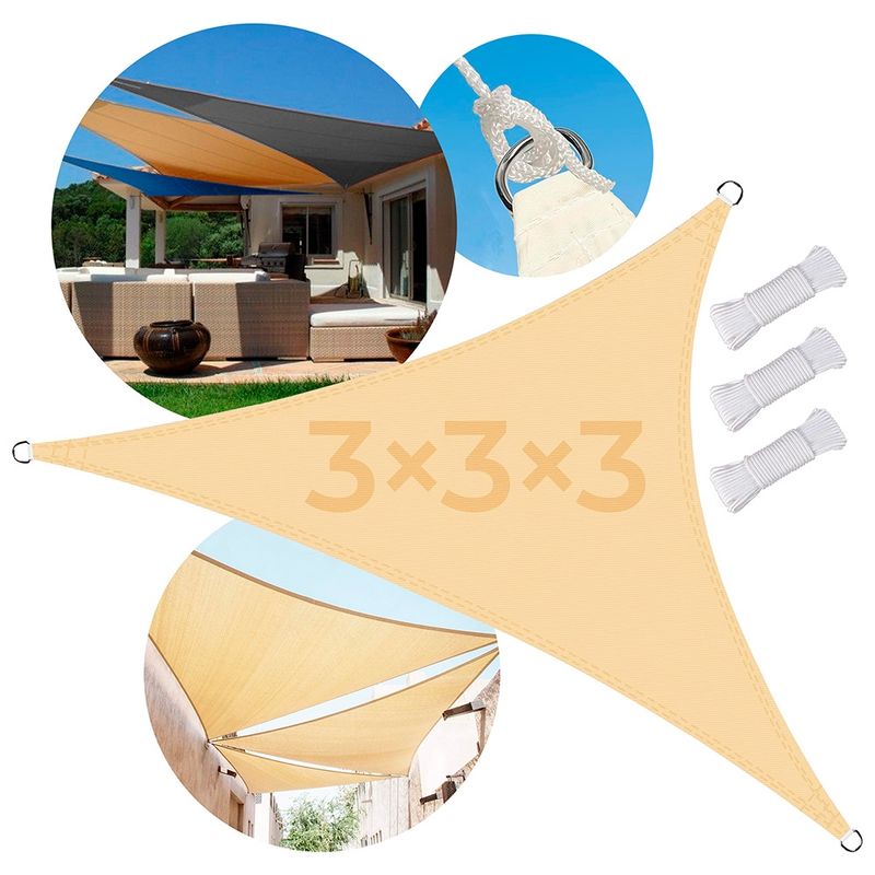 GENERICO - Toldo Vela Sombra Triangular Anti-UV Impermeable Para Patio 3 Mts Beige