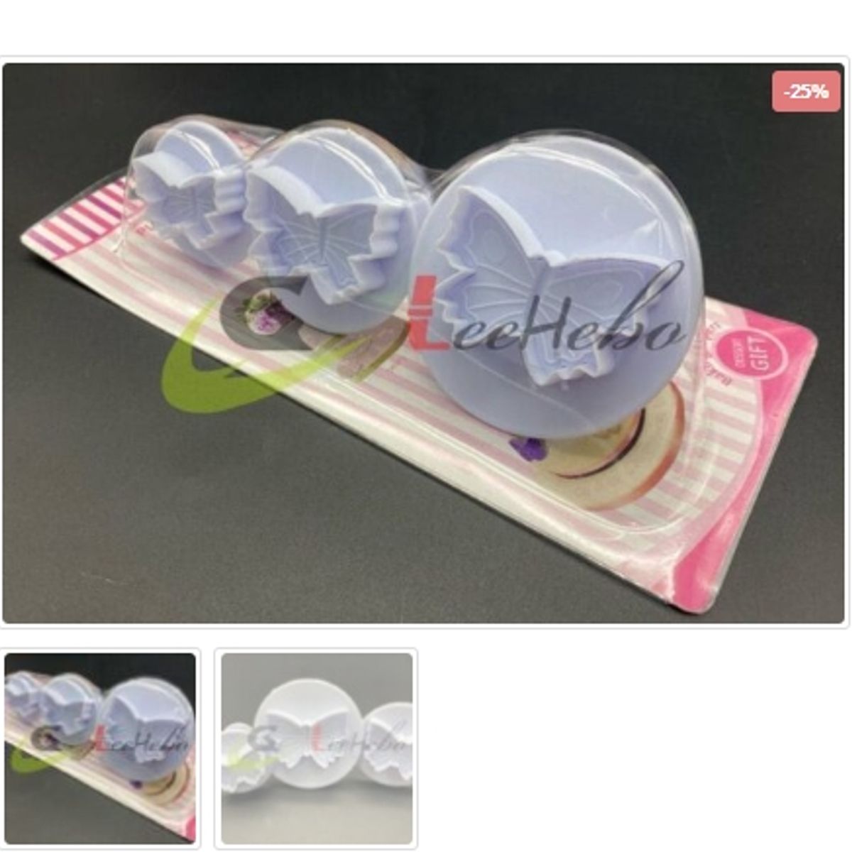 GENERICO - Cortador De Galletas 3 Piezas Plastico Figura Mariposa