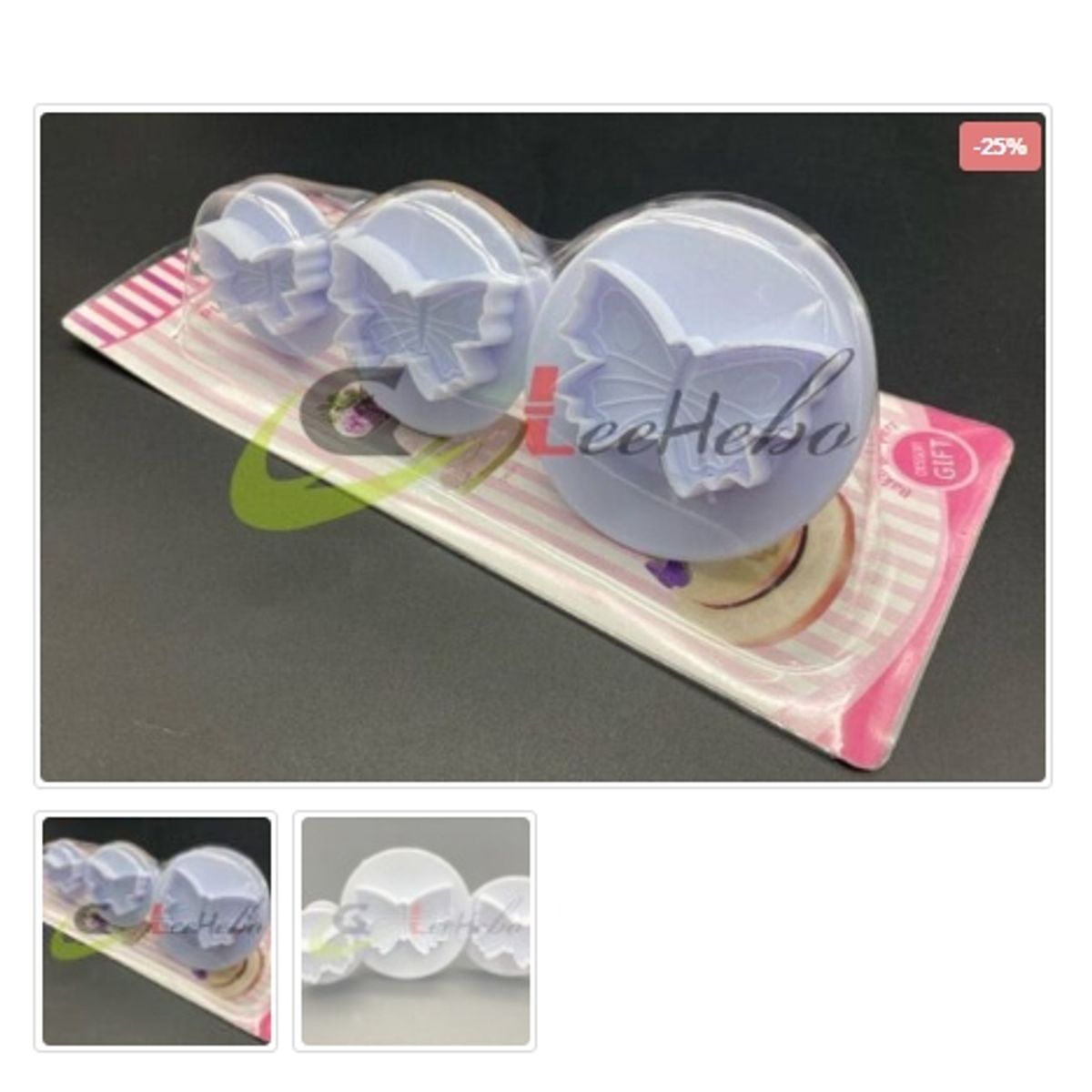 GENERICO - Cortador De Galletas 3 Piezas Plastico Figura Mariposa