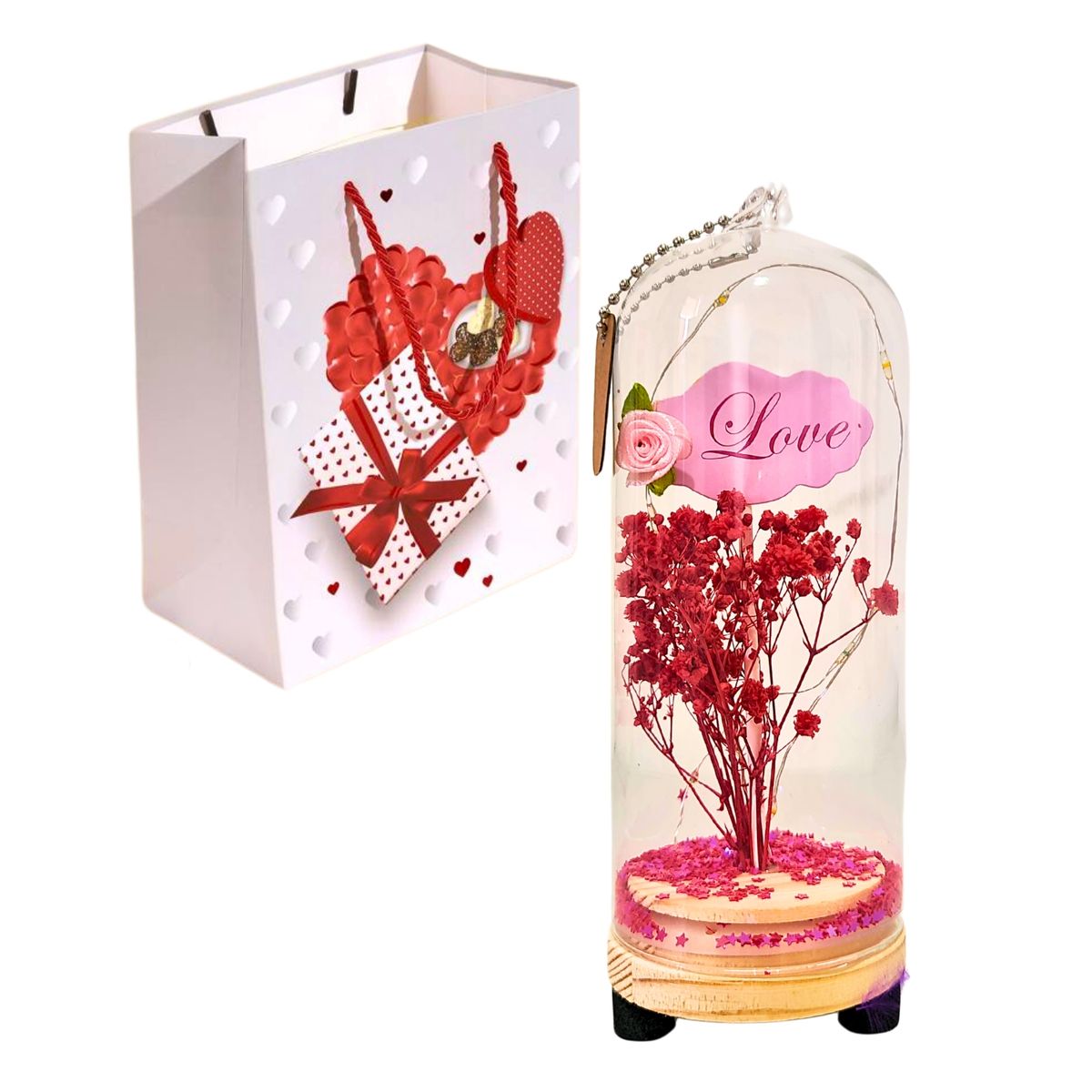 GENERICO - Flores Eternas Artificiales En Cúpula  Luces Pilas Bolsa Regalo