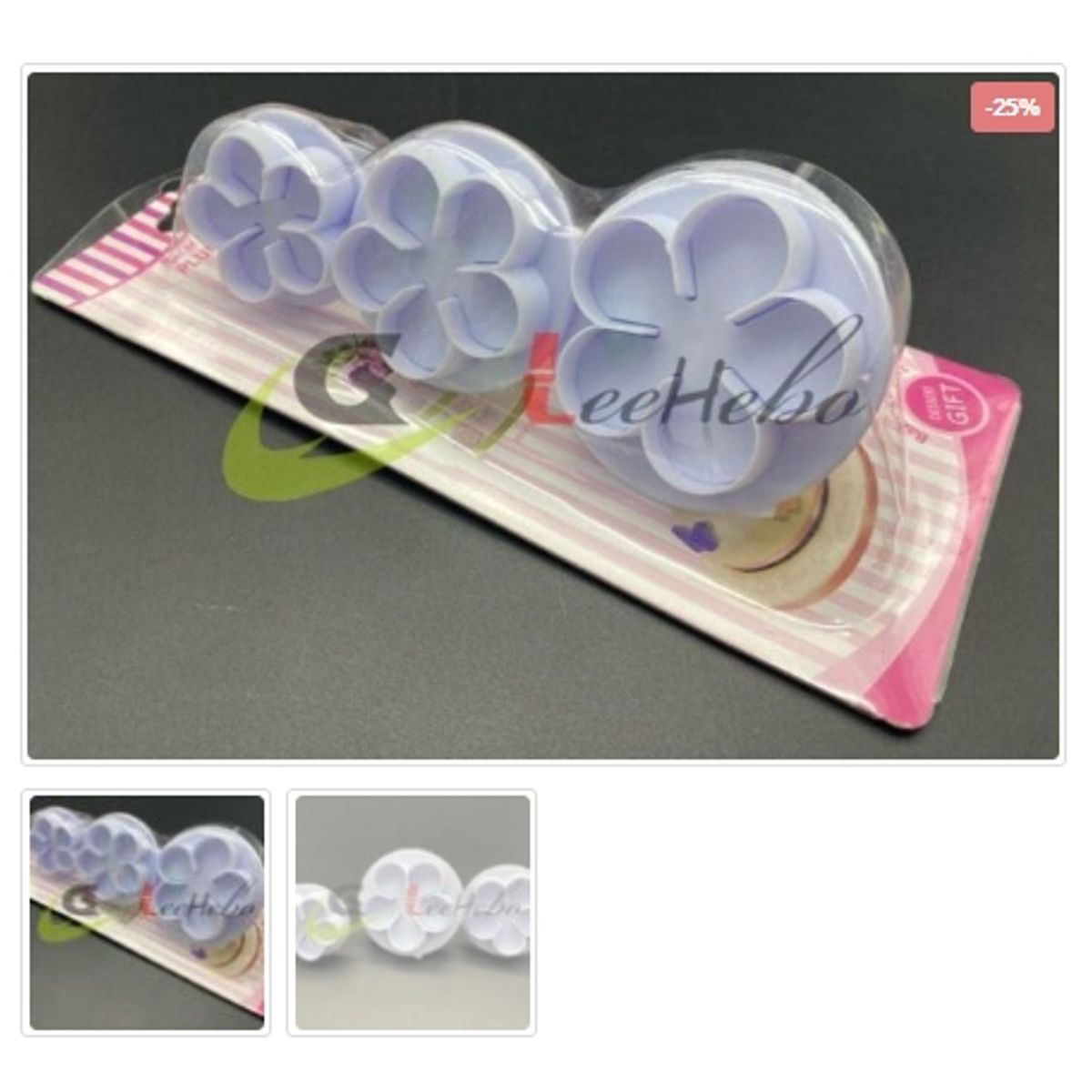 GENERICO - Cortador De Galletas 3 Piezas Plastico Figura Flor