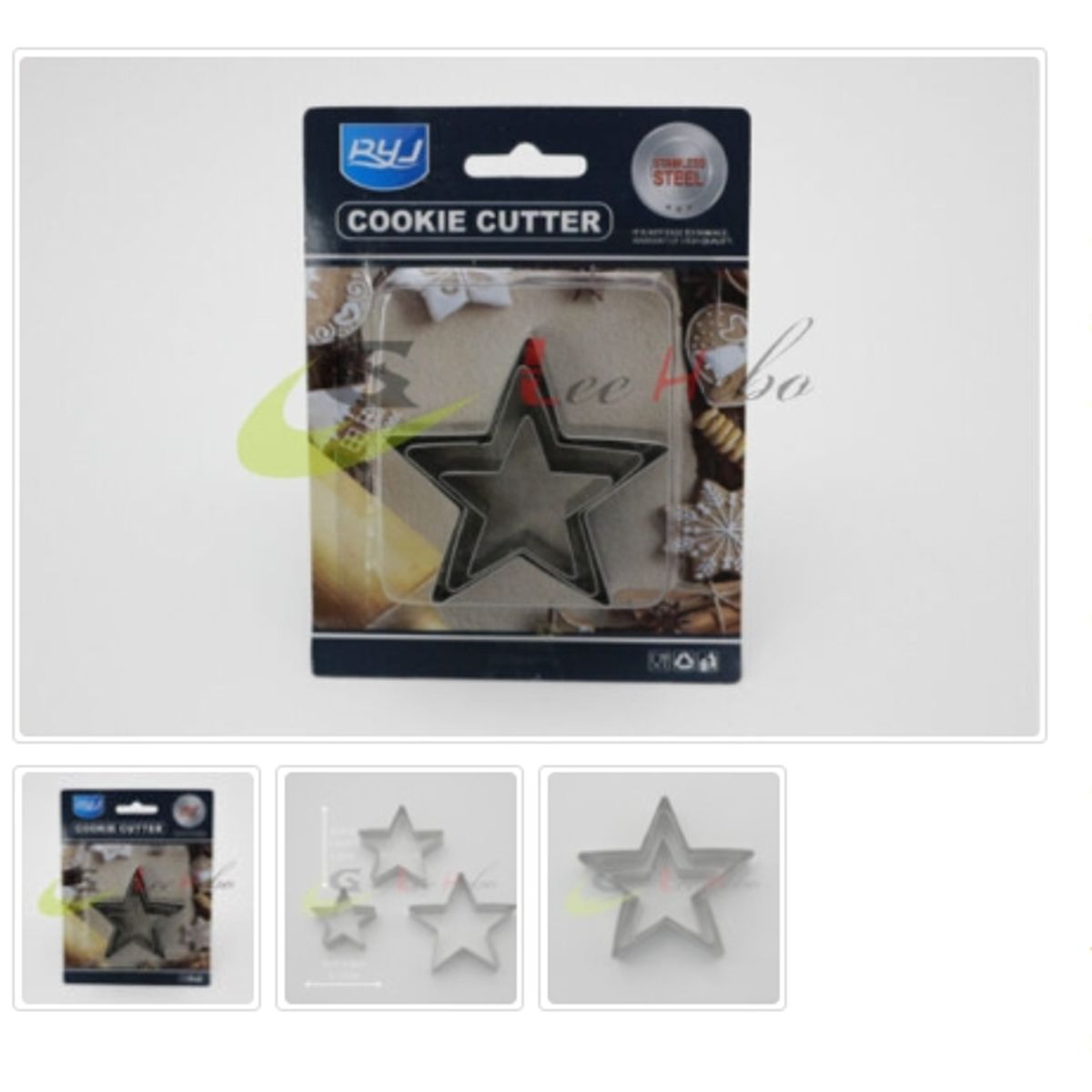 GENERICO - Cortador De Galletas 3 Piezas Acero Inoxidable Figura Estrella