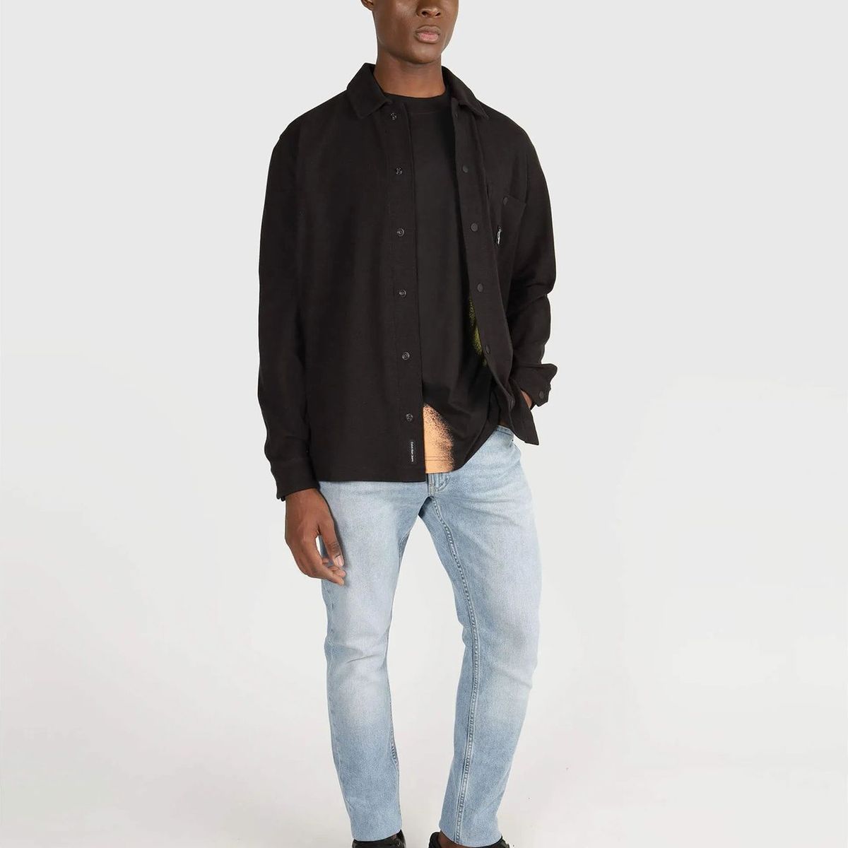 CALVIN KLEIN - Camisa Knitted Frabric Negro Calvin Klein